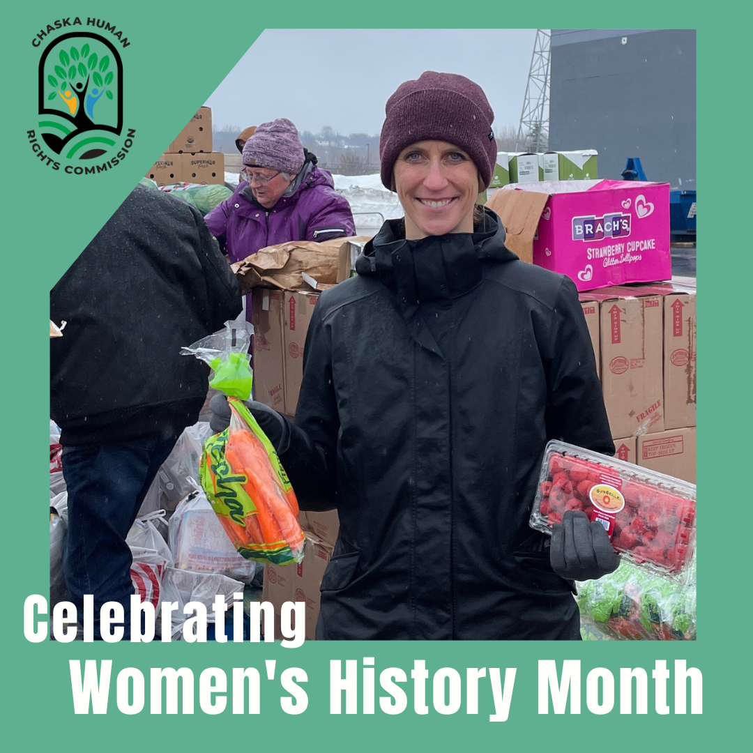 Caitlin Huiras Photo, Celebrate Women's History Month, Chaska Human Rights Commission logo