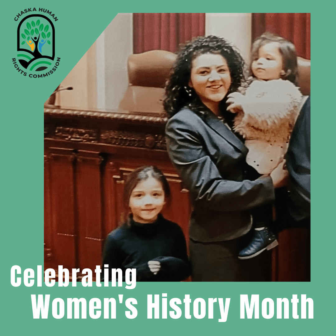 Maria Mancilla-Diaz photo, Celebrate Women's History Month, Chaska Human Rights Commission logo