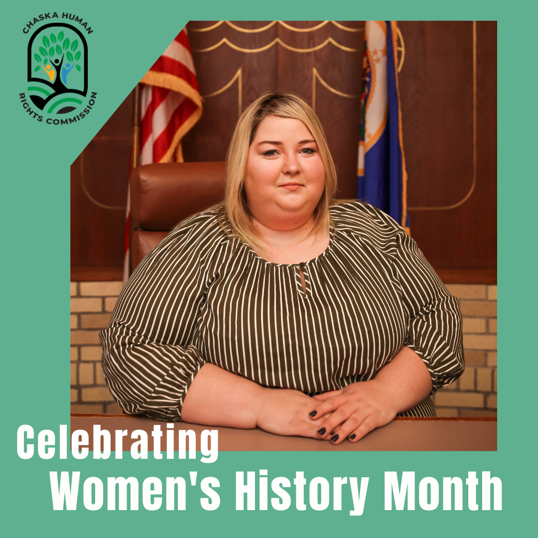 McKayla photo, Celebrate Women's History Month, Chaska Human Rights Commission logo