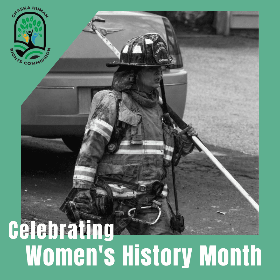 Sarah Cody photo, Celebrate Women's History Month, Chaska Human Rights Commission logo