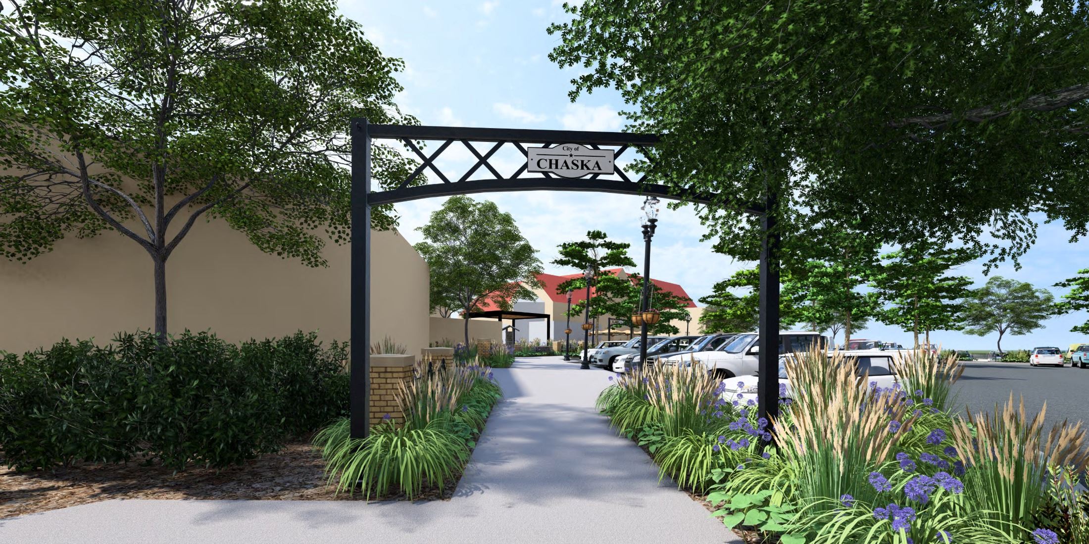 Archway above entrance to City Hall Plaza
